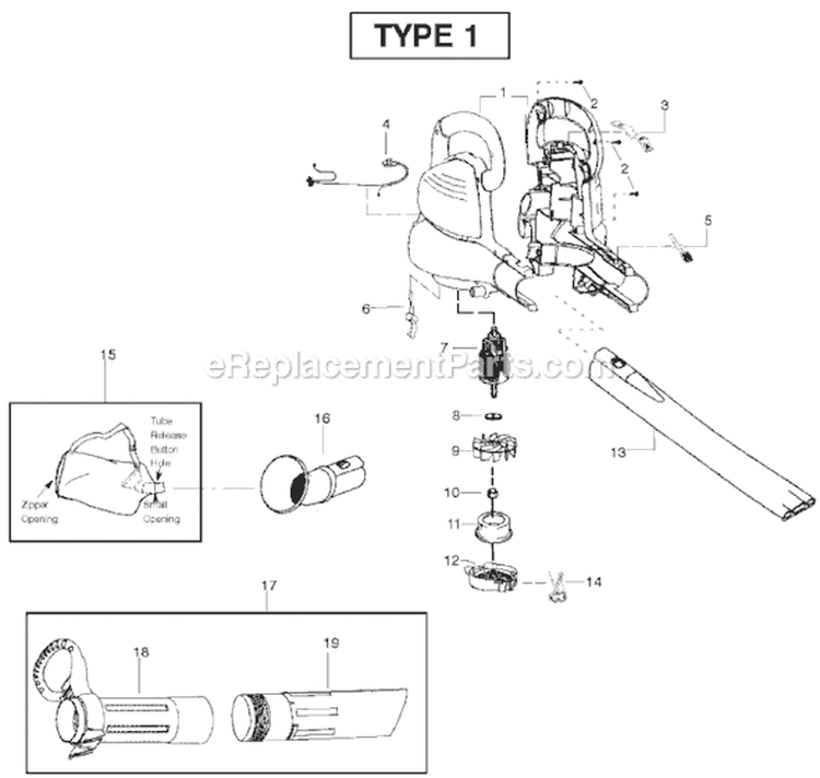 Page A Diagram and Parts List for EBV210 Type 1 Weed Eater Leaf Blower / Vacuum